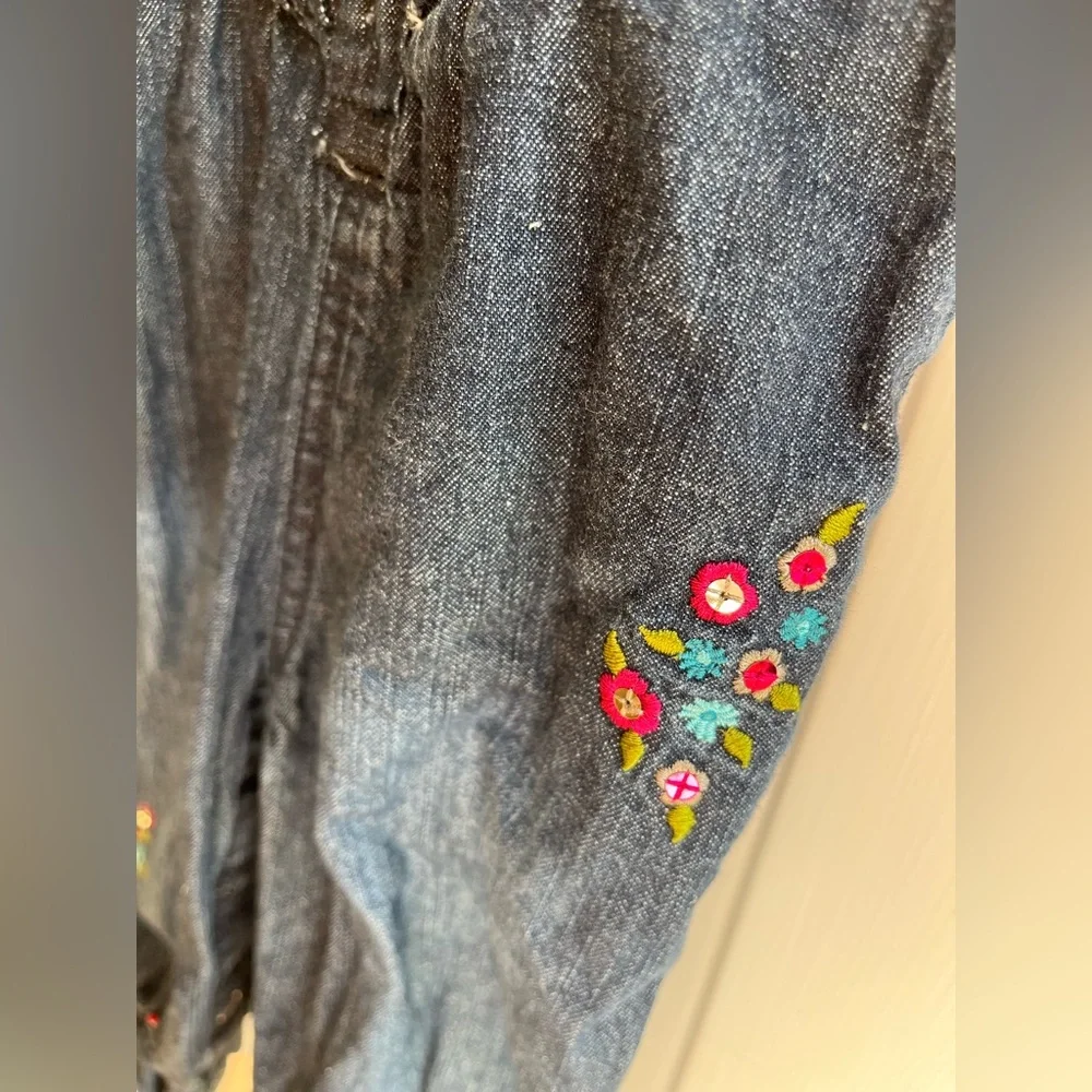VTG Koala Baby Baby Girls‎ 90s Ruffled Floral Embroidered Denim Overalls 9M